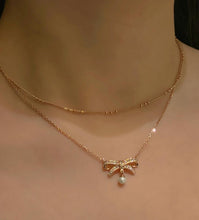 Load image into Gallery viewer, ODETTE PAVE BOW DBL CHAIN NECKLACE