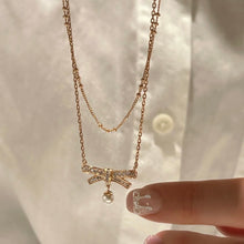Load image into Gallery viewer, ODETTE PAVE BOW DBL CHAIN NECKLACE