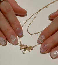 Load image into Gallery viewer, ODETTE PAVE BOW DBL CHAIN NECKLACE