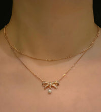 Load image into Gallery viewer, ODETTE PAVE BOW DBL CHAIN NECKLACE
