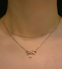 Load image into Gallery viewer, ODETTE PAVE BOW DBL CHAIN NECKLACE