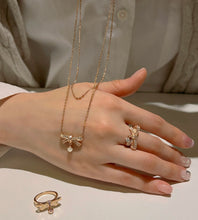 Load image into Gallery viewer, ODETTE PAVE BOW DBL CHAIN NECKLACE