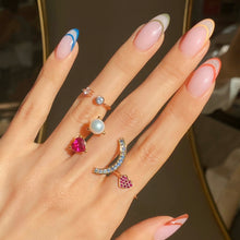 Load image into Gallery viewer, HEART PEARL SMILE PAVE RING