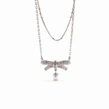 Load image into Gallery viewer, ODETTE PAVE BOW DBL CHAIN NECKLACE