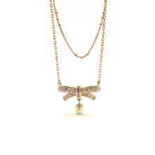 Load image into Gallery viewer, ODETTE PAVE BOW DBL CHAIN NECKLACE