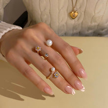 Load image into Gallery viewer, EVELYN 3 FLOWER PEARL STONE OPEN RING