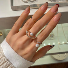 Load image into Gallery viewer, GUILD WAVE PEARL PAVED RING