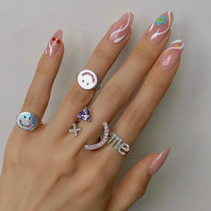X HEART STONE SMILE PAVE RING