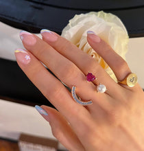 Load image into Gallery viewer, HEART PEARL SMILE PAVE RING