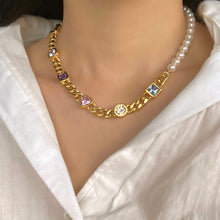 Load image into Gallery viewer, PEPE MULTI STONE PEARL CHAIN NECKLACE