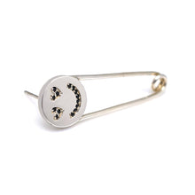Load image into Gallery viewer, SMILE HEART EYED FACE PAVE SAFETY PIN STUD EARRING