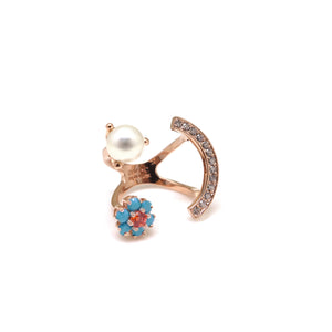 RICCO FLOWER PEARL SMILE PAVED RING