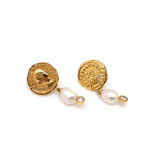 Load image into Gallery viewer, ANCIENT ROMAN COIN PEARL EARRING
