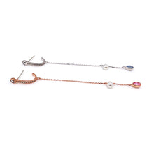 Load image into Gallery viewer, CLAIRE 2 PEARL RAINDROP PAVE CHAIN EARRING