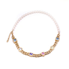 Load image into Gallery viewer, PEPE MULTI STONE PEARL CHAIN NECKLACE