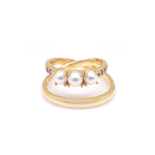 Load image into Gallery viewer, CARMINE 2 PEARL DBL ROW PAVED RING