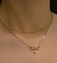 Load image into Gallery viewer, ODETTE PAVE BOW DBL CHAIN NECKLACE
