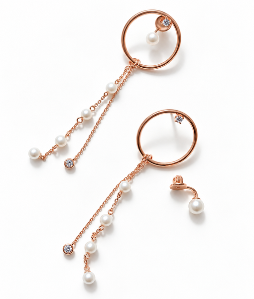 CECILLIA CIRCLE PEARL STONE CHAIN EARRING