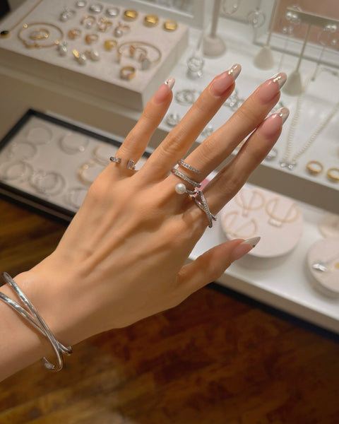 INFINITY PEARL PAVE DBL TWIST RING