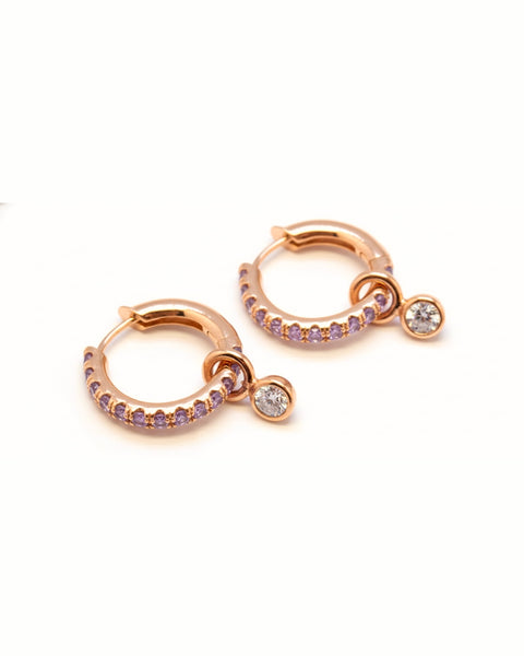 MINETTE 2 STONE PAVE HOOP EARRING