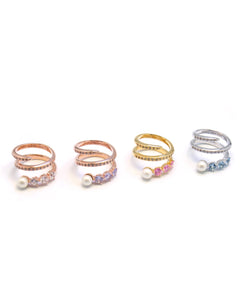 NOORE 1 PEARL RHINESTONE PAVE RING