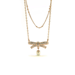 ODETTE PAVE BOW DBL CHAIN NECKLACE