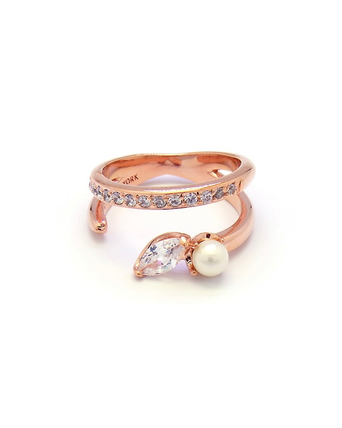 PETAL 2 PEARL STONE PAVE RING