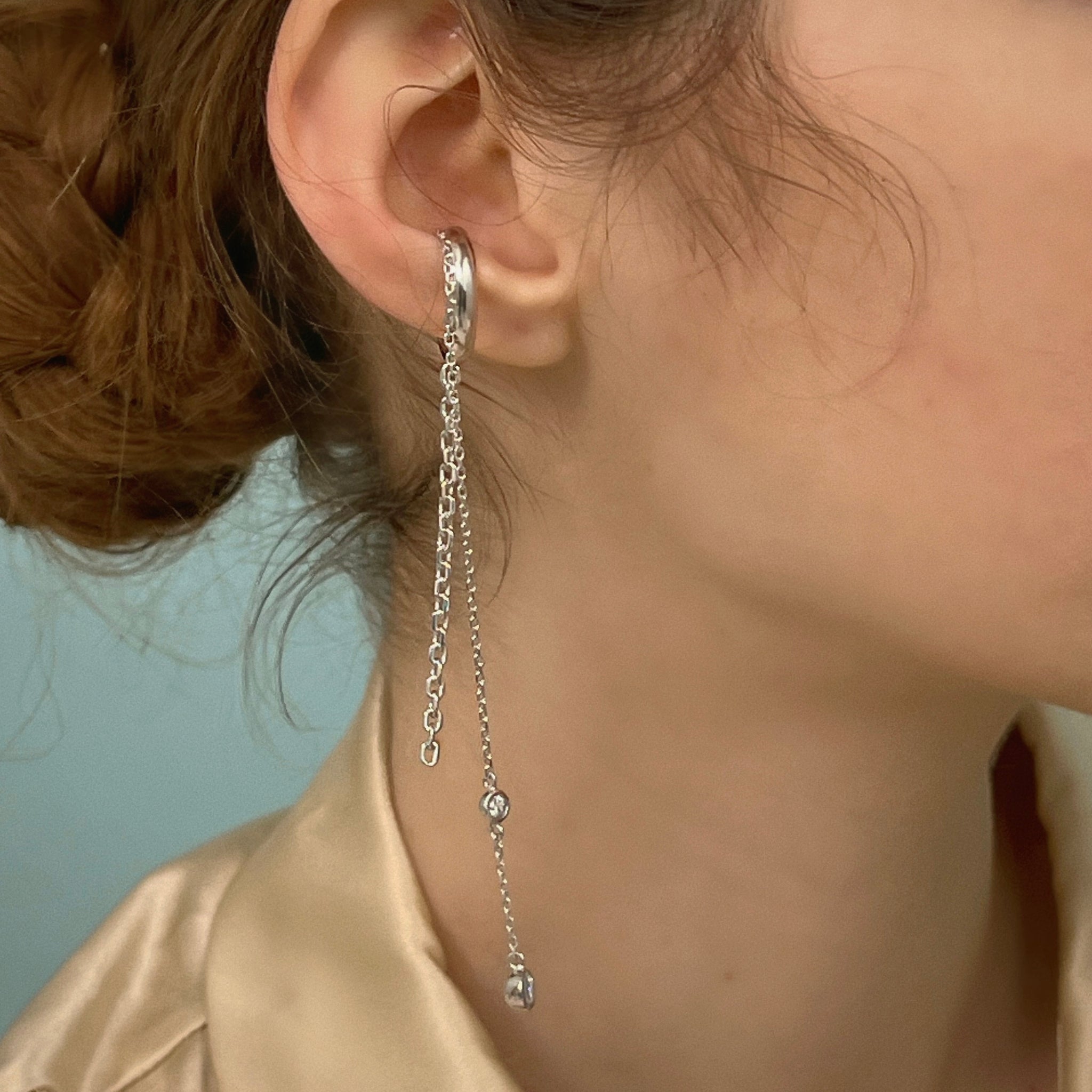 14k Gold Ear Cuff with Bezel Diamond Chain - Zoe Lev Jewelry