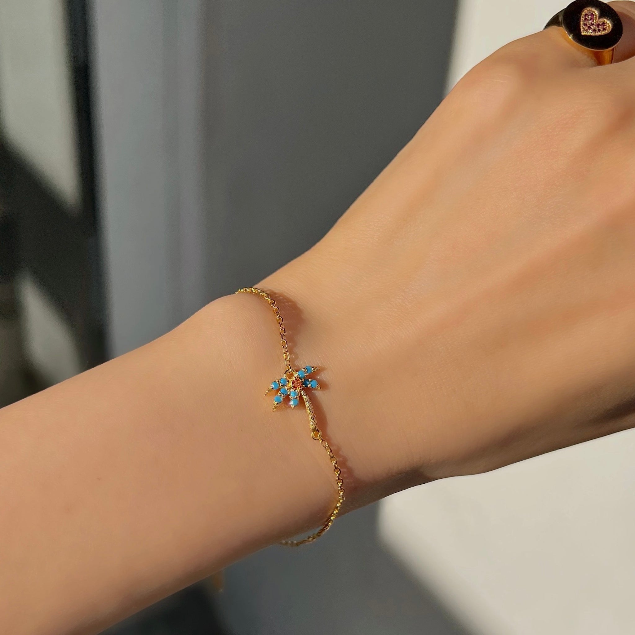 Black Silver Leaves Hand Palm Cuff bracelet in Gold | Amorium Jewelry