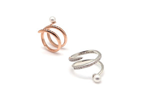 INFINITY PEARL PAVE DBL TWIST RING