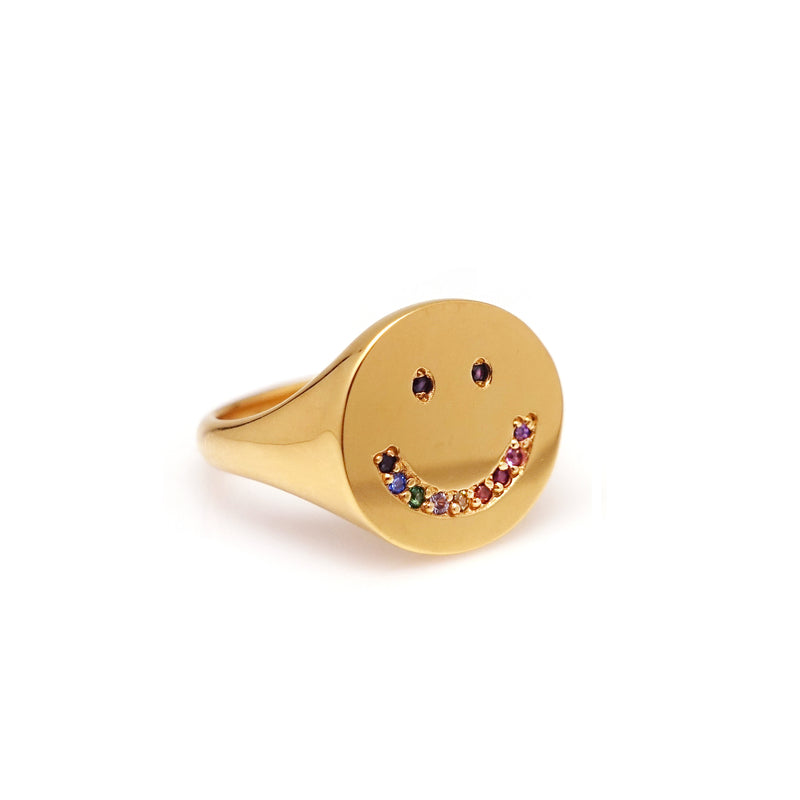 SMILE FACE UNICORN PINKY SIGNET RING