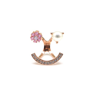 RICCO FLOWER PEARL SMILE PAVED RING
