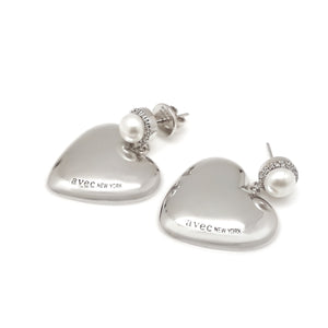 VALENTI PAVE PEARL BIG HEART EARRING