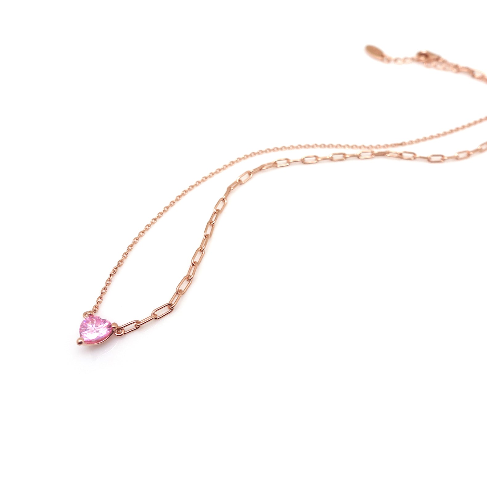 【VVV】Highteen Double Heart Pink Beads Chain Necklace VVV】Highteen Double Heart Pink Beads Chain Necklace (VVV