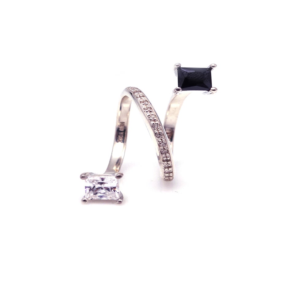 'Z' LINE SQUARE STONE PAVE RING