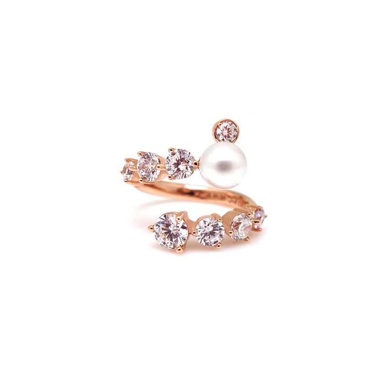 MADEMOISELLE PEARL PAVED SPIRAL RING