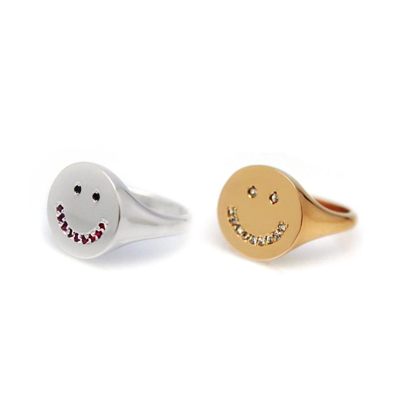 SMILE FACE PINKY SIGNET RING