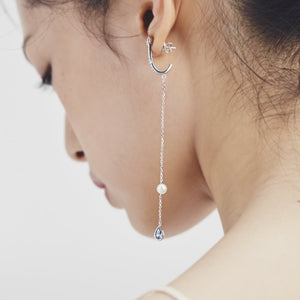 CLAIRE 2 PEARL RAINDROP PAVE CHAIN EARRING