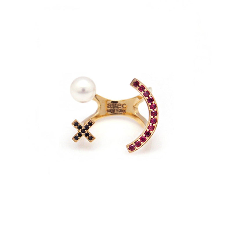 XO PEARL SMILE PAVE RING